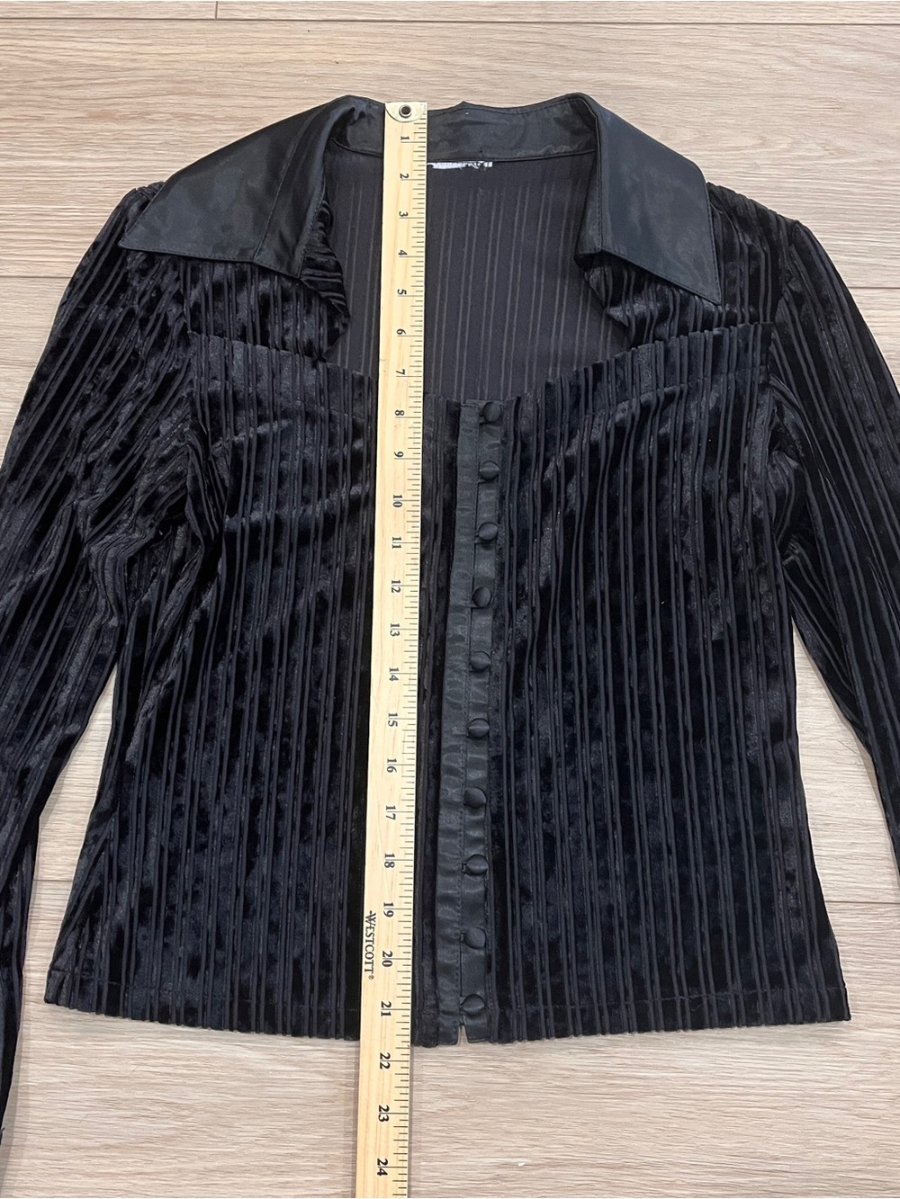Y2K Black Velvet Stripe Button Front Corset Top Satin Cuffs Women S Whimsygoth - Picture 3 of 5
